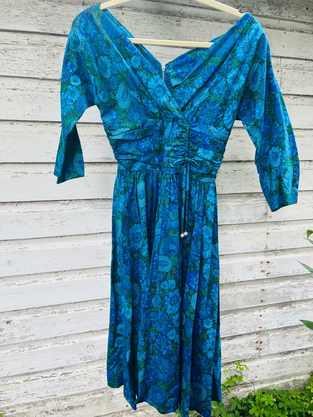 Blue Floral V-Neck Women's Dress
